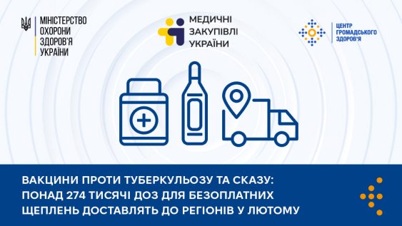 Вакцини проти туберкульозу та сказу: понад 274 тисячі доз для безоплатних щеплень доставлять до регіонів у лютому 