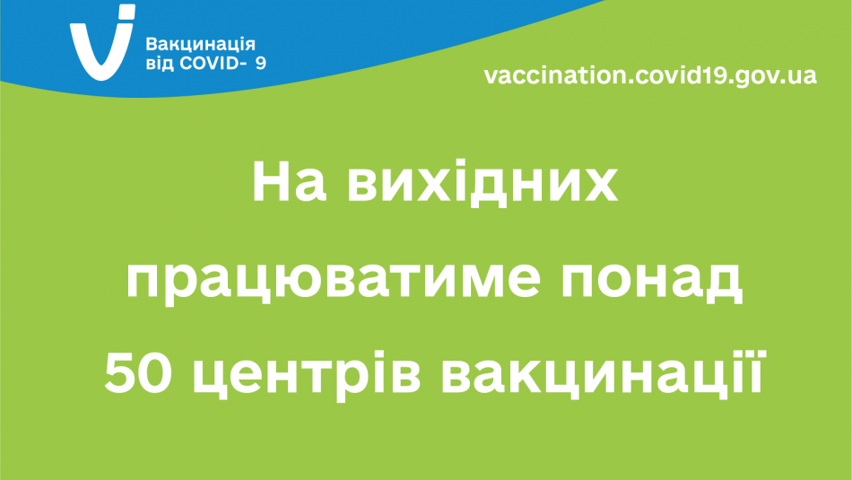 Цими вихідними працюватиме понад 50 центрів вакцинації проти COVID-19