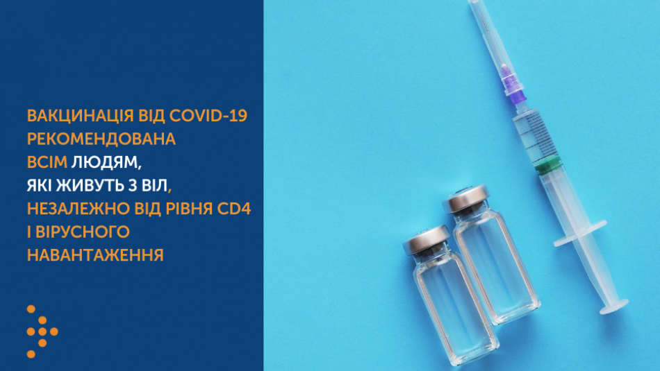 Вакцинація від COVID-19 рекомендована всім людям, які живуть з ВІЛ, незалежно від рівня CD4 та вірусного навантаження
