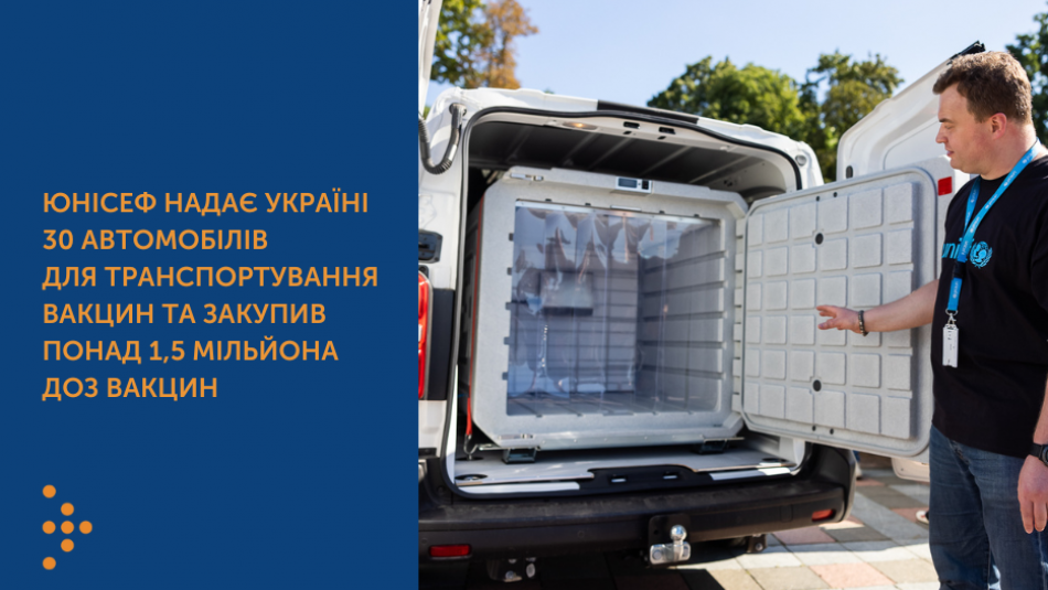 ЮНІСЕФ надає Україні 30 автомобілів для транспортування вакцин та закупив понад 1,5 мільйона доз вакцин
