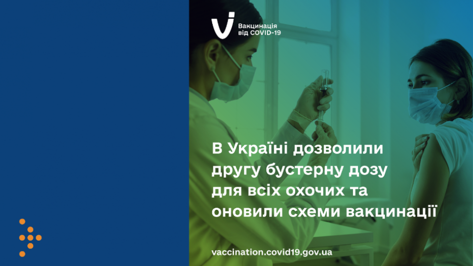 В україні дозволили другу бустерну дозу для всіх охочих та оновили схеми вакцинації