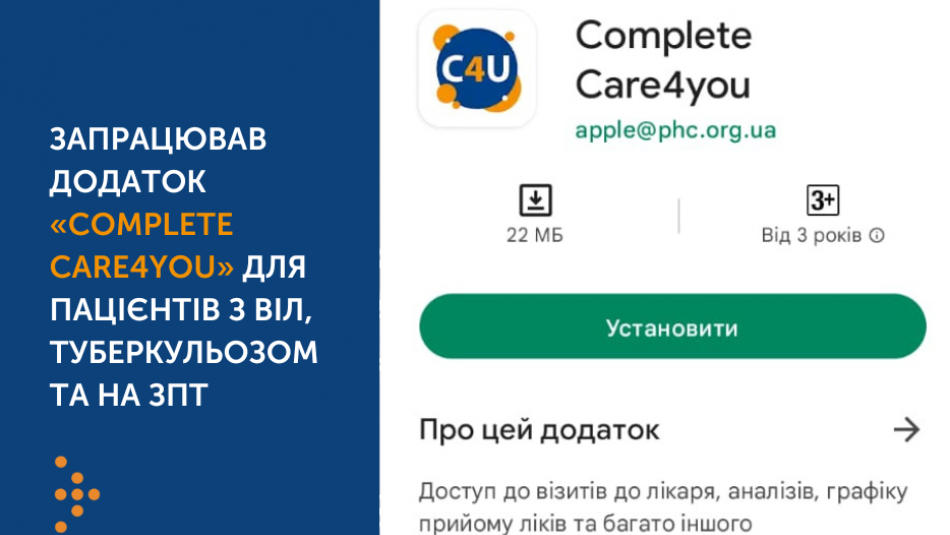 Реліз нового мобільного додатку «Complete Care4you» для пацієнтів з ВІЛ, туберкульозом та на ЗПТ