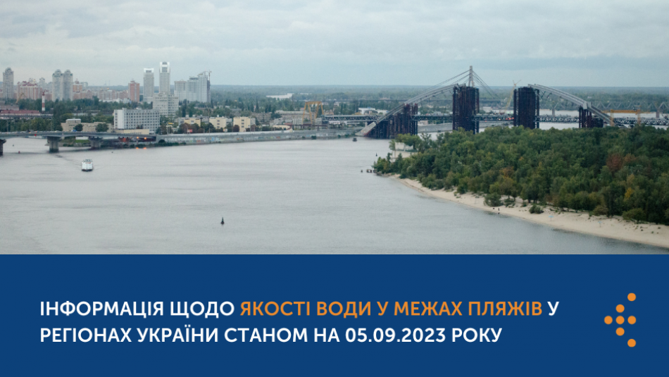 Інформація щодо якості води у межах пляжів у регіонах України станом на 05.09.2023 року