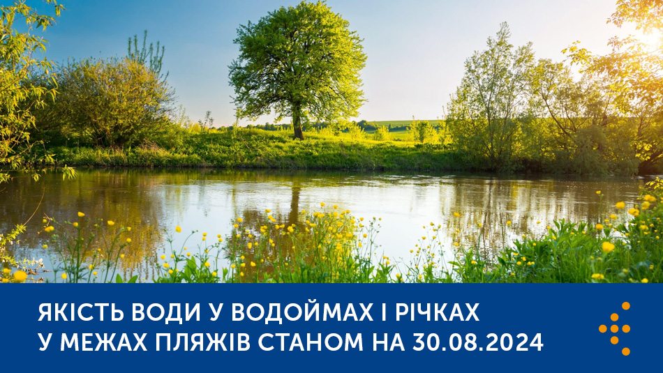 Якість води у водоймах і річках у межах пляжів — моніторинг водних об’єктів рекреаційного та оздоровчого використання станом на 30.08.2024 р.