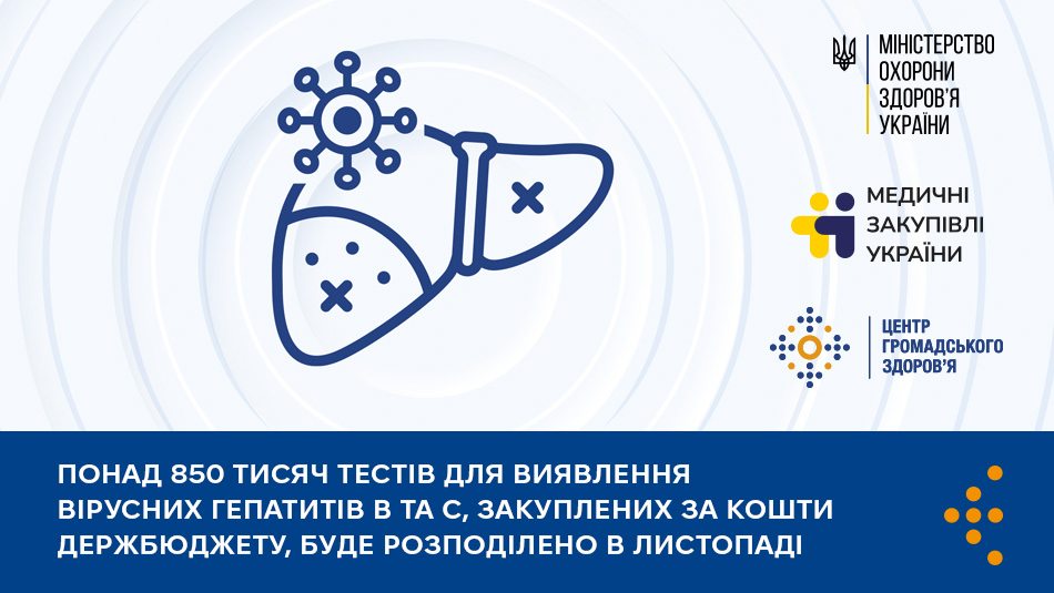Понад 850 тисяч тестів для виявлення вірусних гепатитів B та С, закуплених за кошти держбюджету, буде розподілено в листопаді 